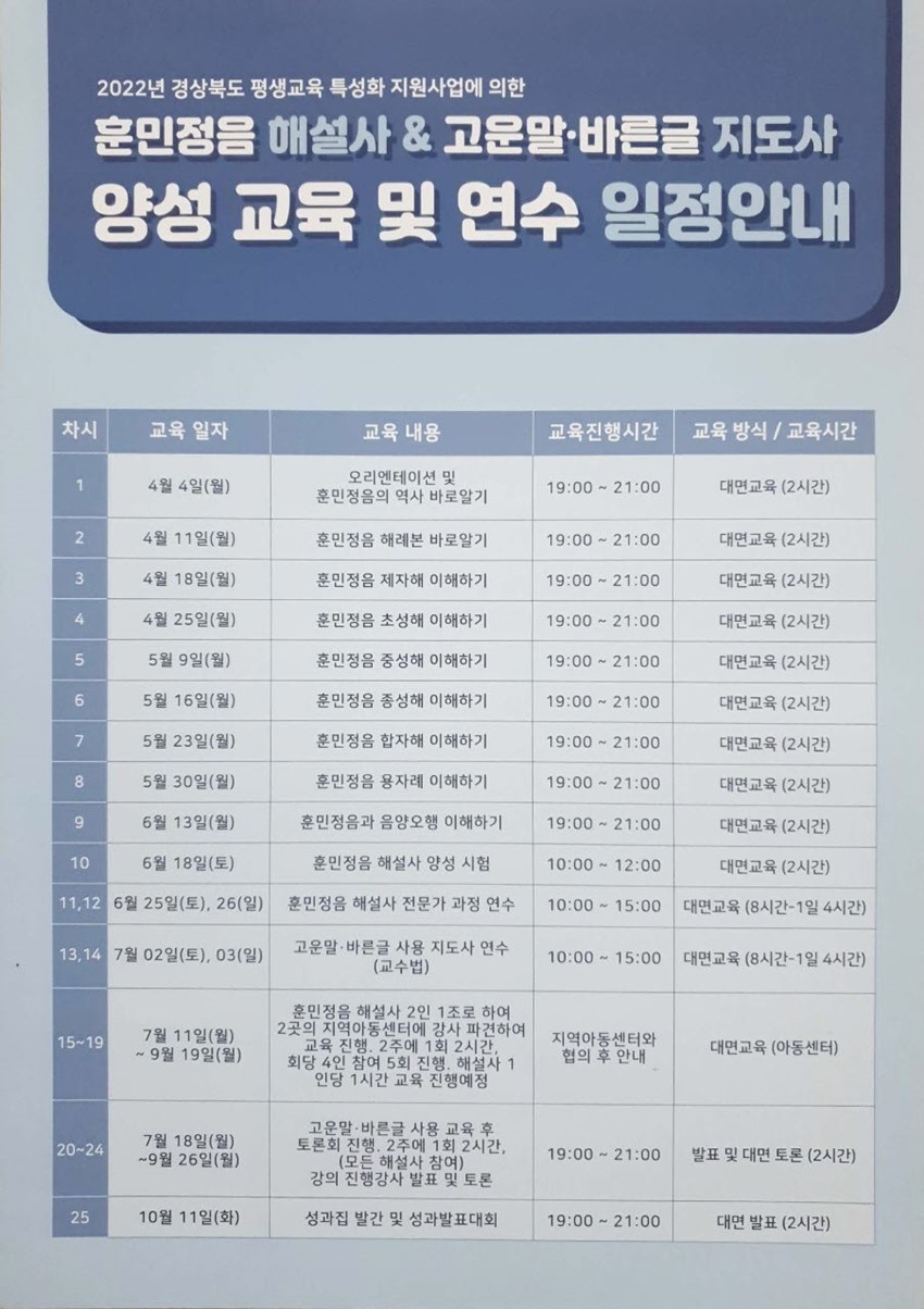 2.훈민정음해설사 및 고운말 바른글 지도사 전문가 과정 교육생 모집